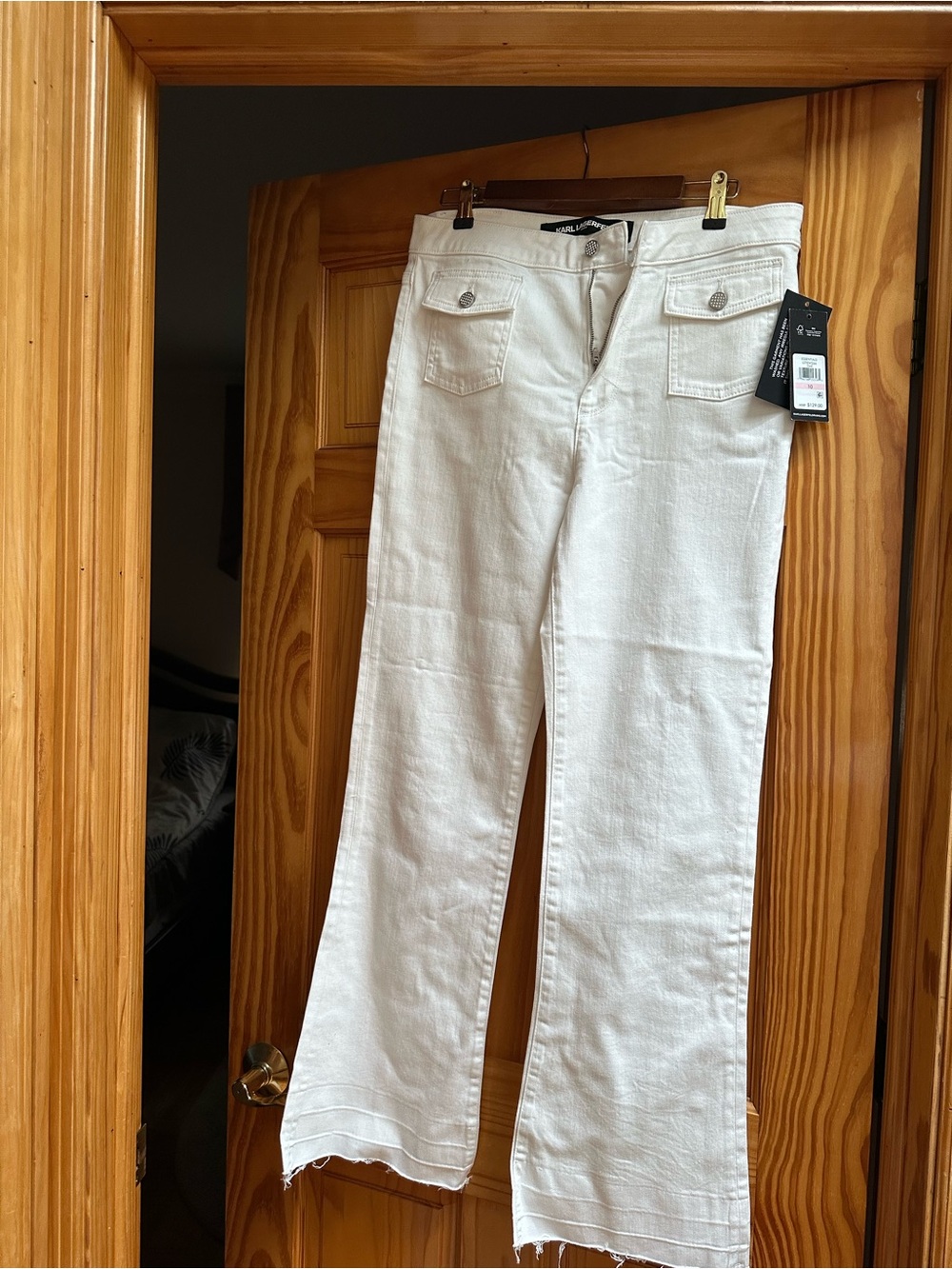 Karl Lagerfeld White Wide-Leg Jeans with Front Flap Pockets